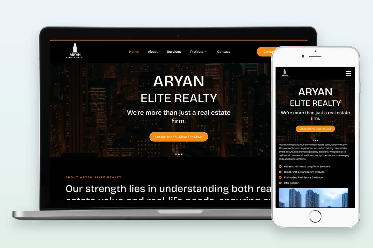 Aryan Elite Realty real estate website designed and developed by Search Hive