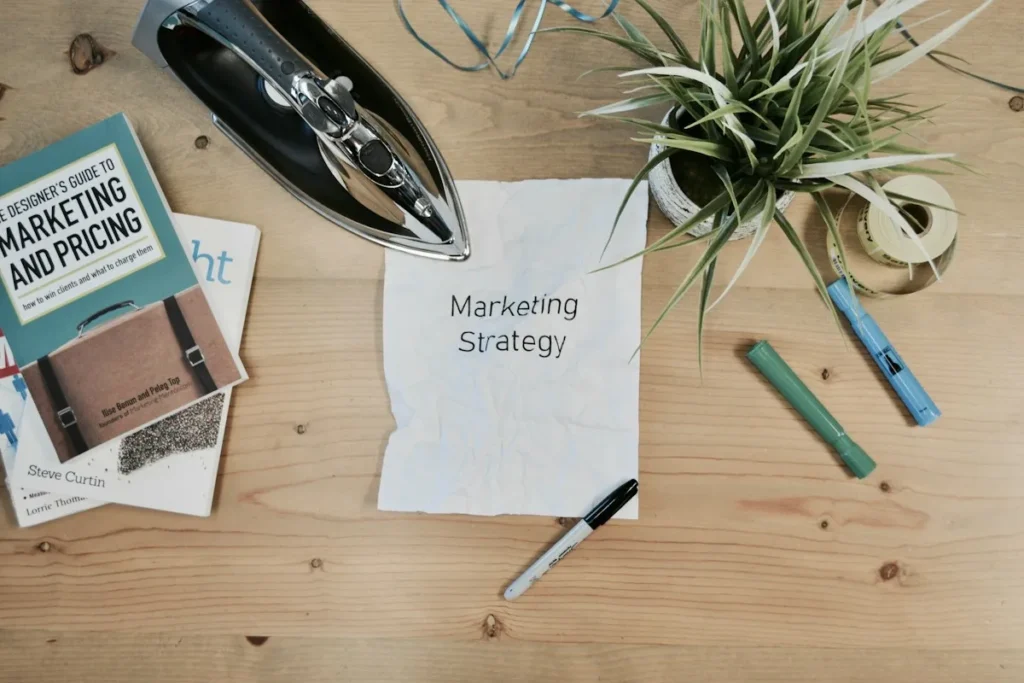 Marketing plan on paper showing content marketing techniques