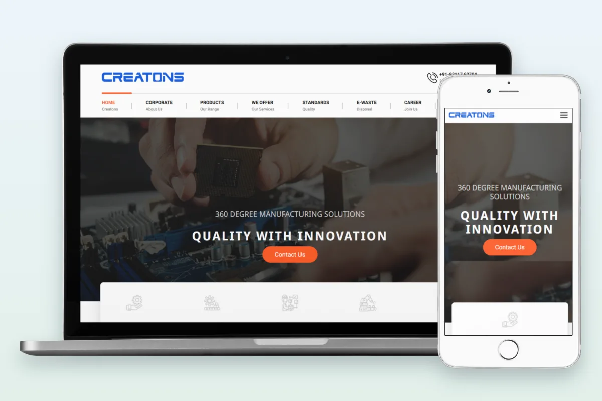 Creatons manufacturing company website developed by Search Hive