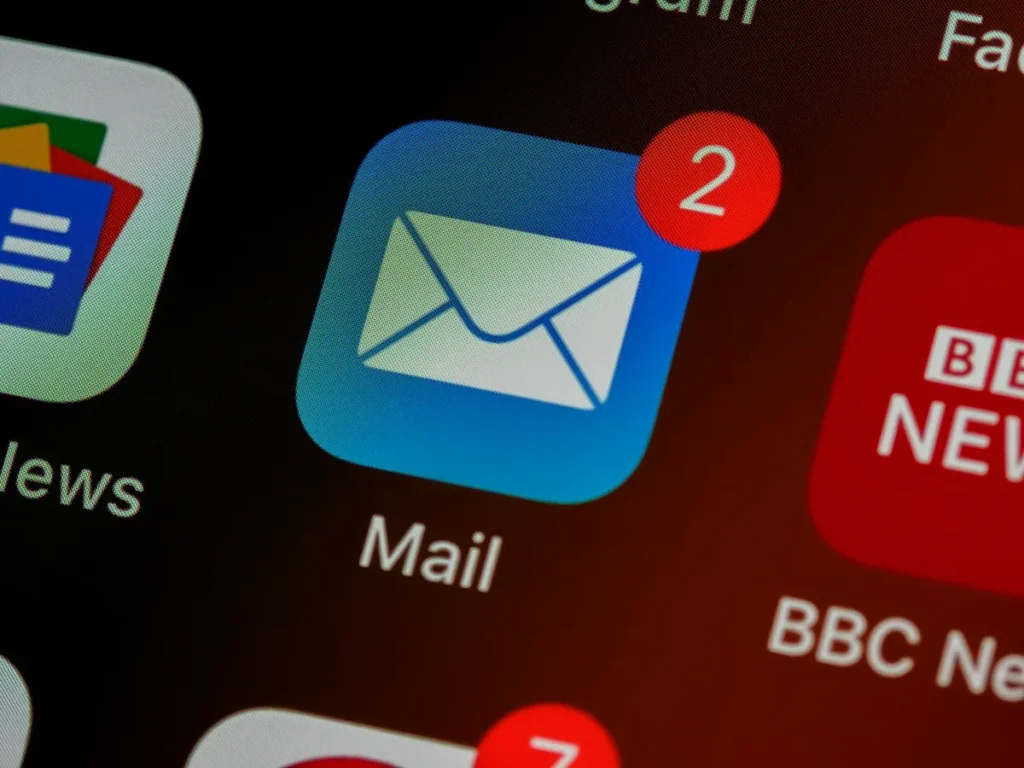 Mail app on a smartphone for email marketing campaigns