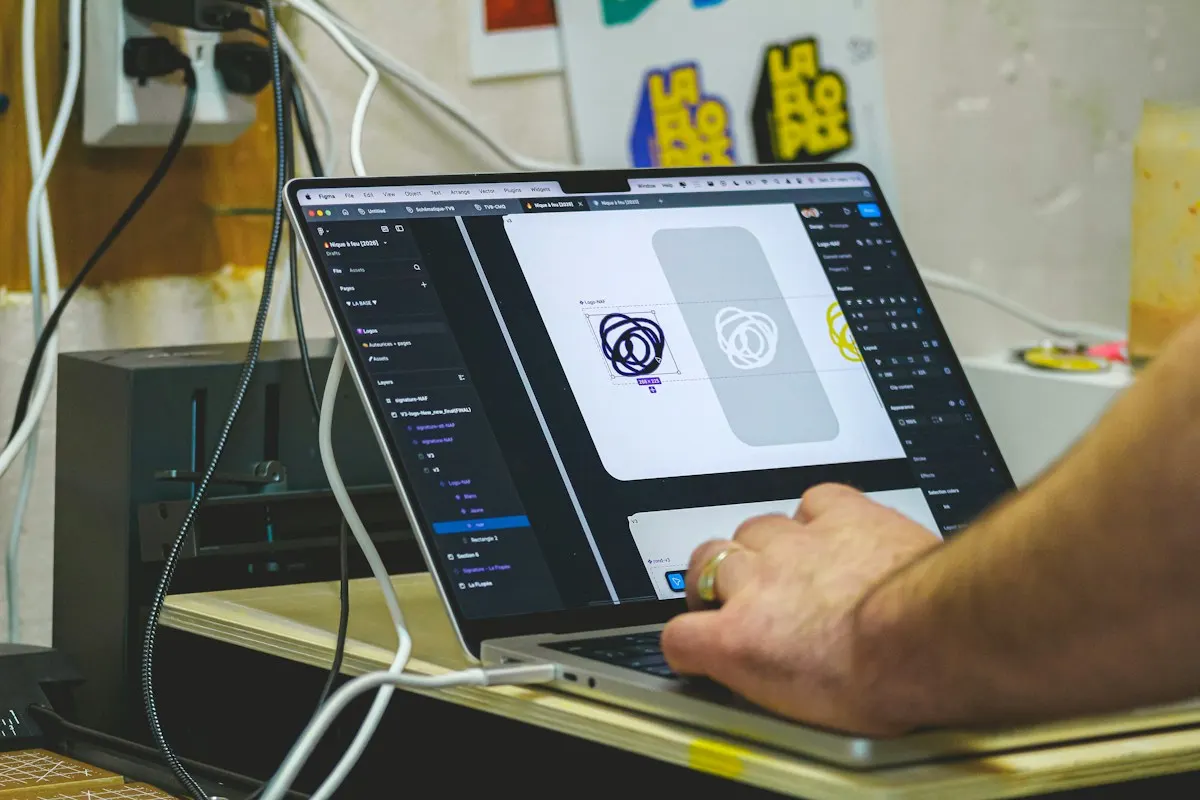 Designer creating brand graphics on a laptop
