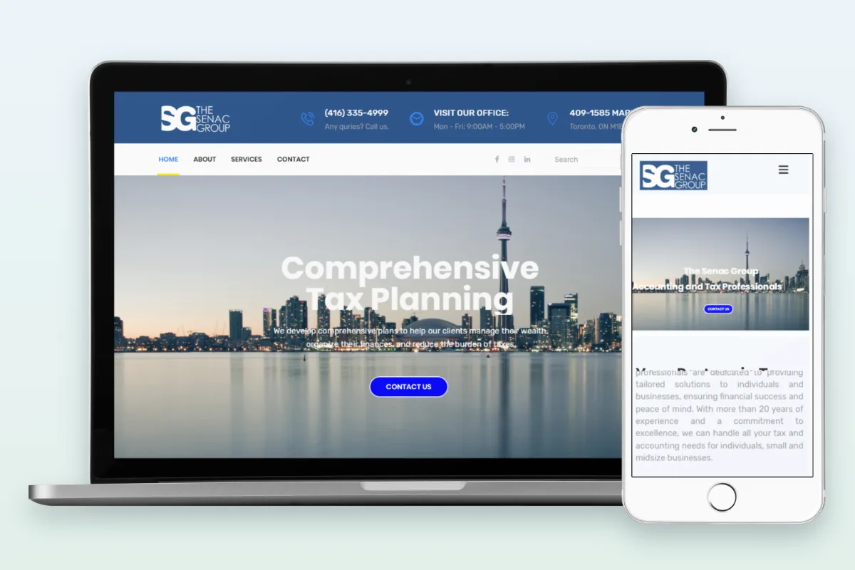 The Senac Group accounting and tax firm website developed by Search Hive