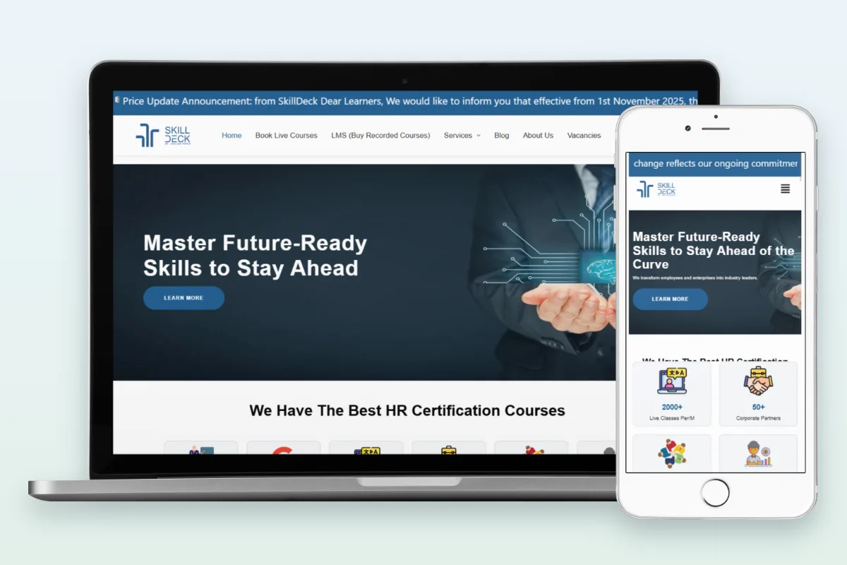 SkillDeck HR certification courses website designed by Search Hive