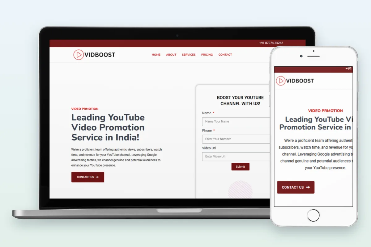 VidBoost YouTube video promotion website designed by Search Hive