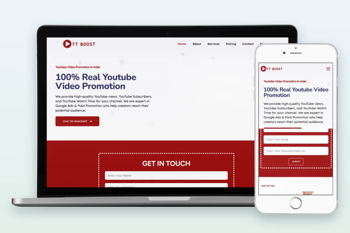 YT Boost YouTube promotion website developed by Search Hive